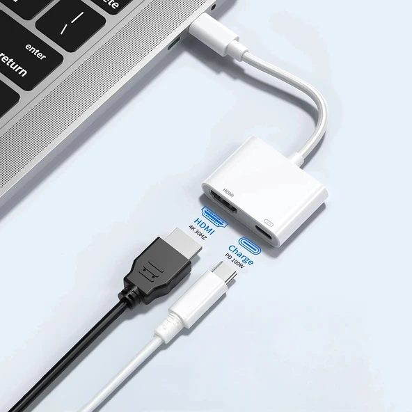Zore Type-C to Type-C PD100W + HDMI 4K@30Hz 2in1 Adaptör - 8
