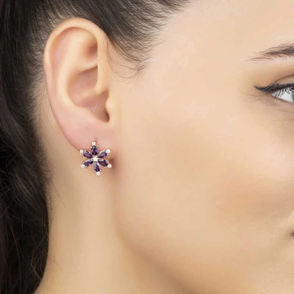 Supertrend Gümüş Mor Lotus Çiçeği Kadın Küpe - 2