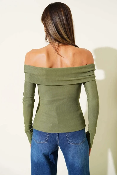 BİÇOMİ Madonna Yaka Düğmeli Bluz yeşil t4329 - Resim 3