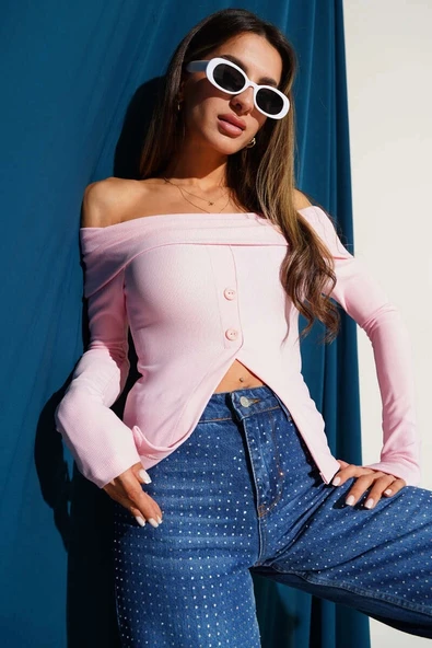 BİÇOMİ Madonna Yaka Düğmeli Bluz pembe t4329 ürün görseli