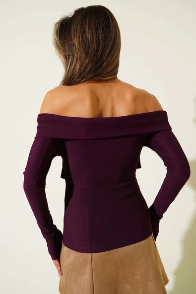 BİÇOMİ Madonna Çapraz Yaka Bluz mürdüm t4331 - Resim 2