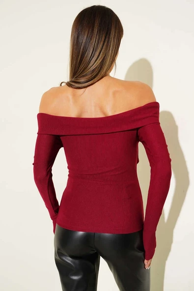 BİÇOMİ Madonna Çapraz Yaka Bluz Bordo t4331 - Resim 2