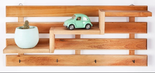 Dekoratif Ahşap Anahtar Askısı Duvar Rafı Dekoratif Raf Ahşap Merdiven Anahtarlık - 2