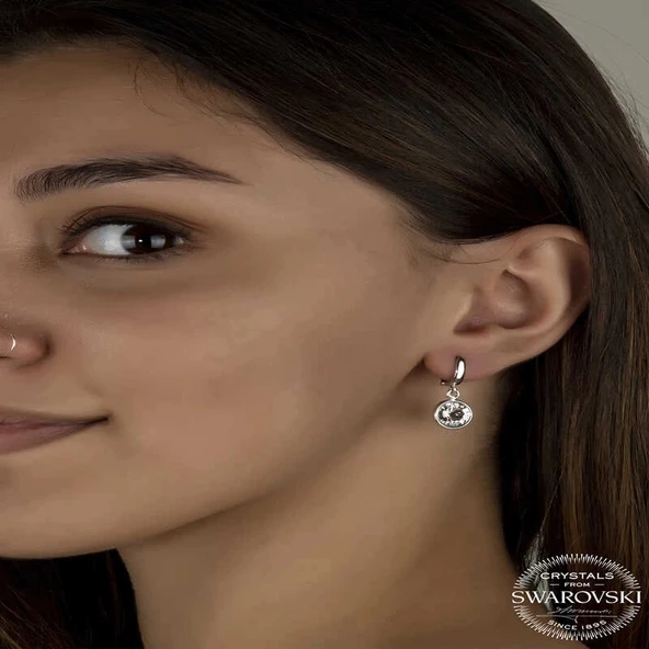 Supertrend Swa Crystal Taşlı Gümüş Beyaz Sallantılı Kadın Küpe - Resim 2