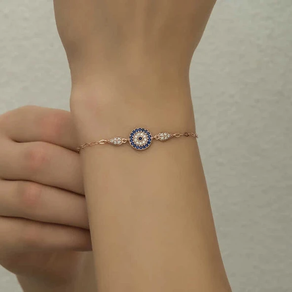 Supertrend Gümüş Rose Nazar Boncuklu Kadın Bileklik - Resim 3