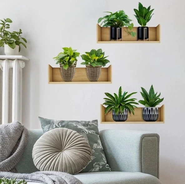 CEYLAN ADAM  Raflı Bitki Tasarımlı Yapışkanlı Sticker 20*30 cm 3lü Set MC-663 ürün görseli