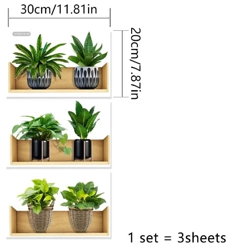 CEYLAN ADAM  Raflı Bitki Tasarımlı Yapışkanlı Sticker 20*30 cm 3lü Set MC-663 - Resim 5