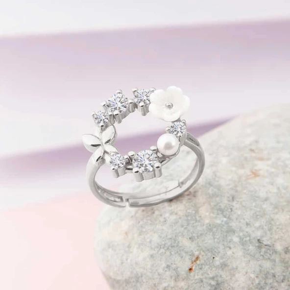 Supertrend Gümüş Ayarlanabilir Manolya Çiçeği Kadın Yüzük