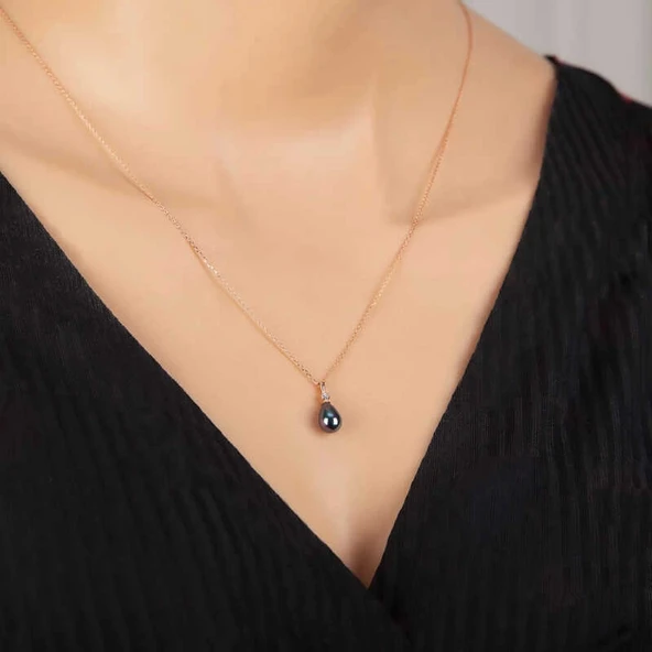 Supertrend Gümüş Rose Damla İnci Kadın Kolye - Resim 2