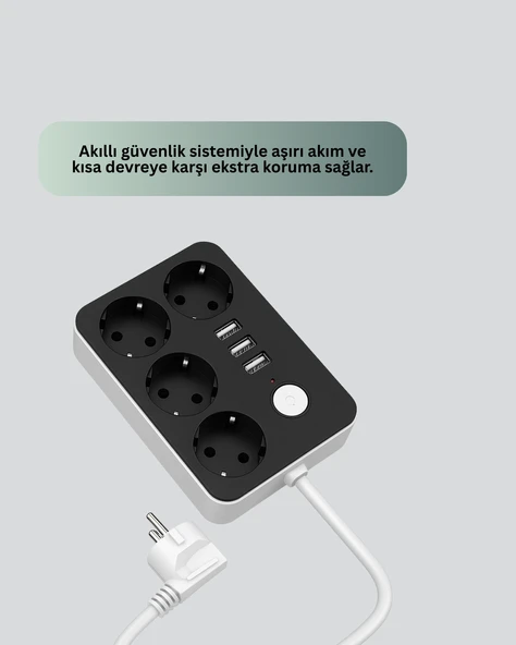 Akım Korumalı 3 USB Portlu 4’lü Priz 4.1A Hızlı Şarj - 4