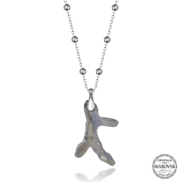 Supertrend Swa Crystal Taşlı Top Zincir Mercan Gümüş Kadın Kolye ürün görseli