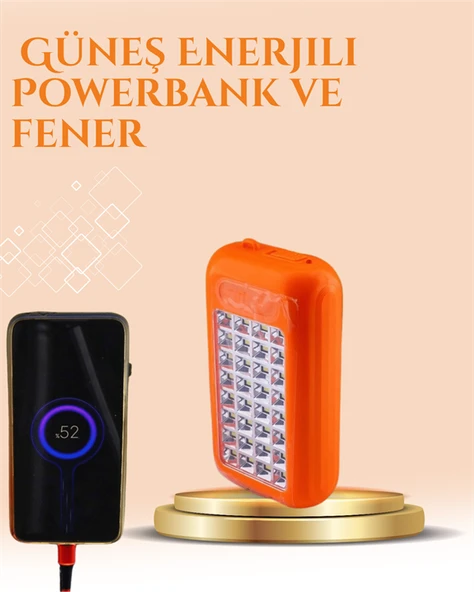 Gold Silver Güneş Enerjili Powerbank Işıldak – 10000 mAh, Taşınabilir, Suya Dayanıklı, 32 LED - Resim 2