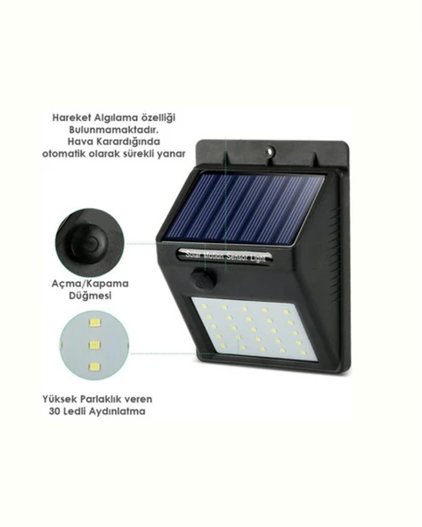 Solar Enerjili 20 LED Duvar Lambası | Hareket Sensörlü, Su Geçirmez, Kablo Gerektirmez - 5