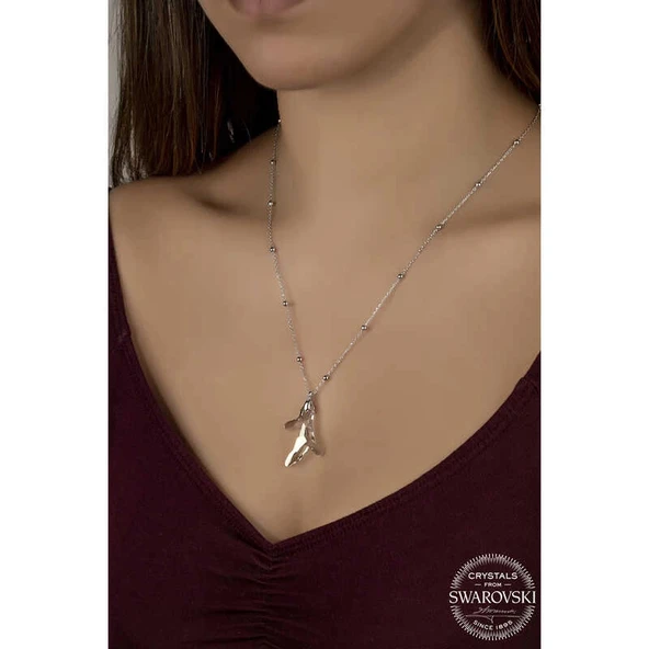 Supertrend Swa Crystal Taşlı Top Zincir Mercan Gümüş Kadın Kolye - Resim 2