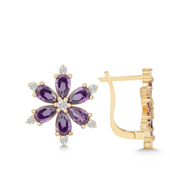 Supertrend Gümüş Gold Mor Lotus Çiçeği Kadın Küpe ürün görseli