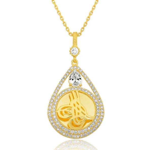 Supertrend Gümüş Gold Kaplama Damla Tuğralı Kadın Kolye ürün görseli