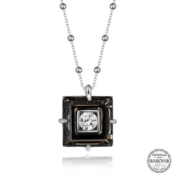 Supertrend Swa Crystal Taşlı Top Zincir Siyah Elmas Gümüş Kadın Kolye ürün görseli