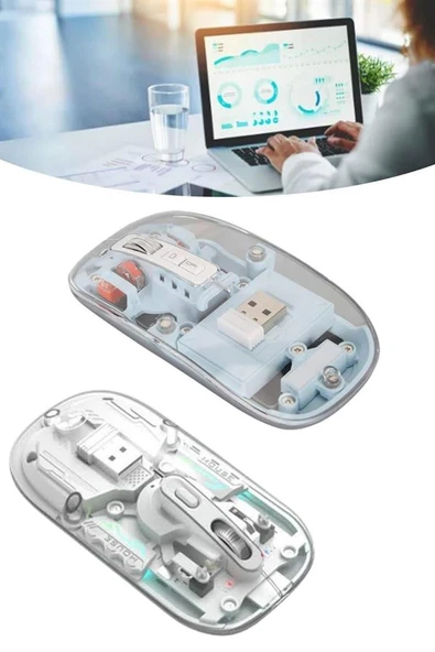 Sessiz Tıklama Çift Modlu Bluetooth Ve Alıcı Şeffaf Mouse Fare - 3