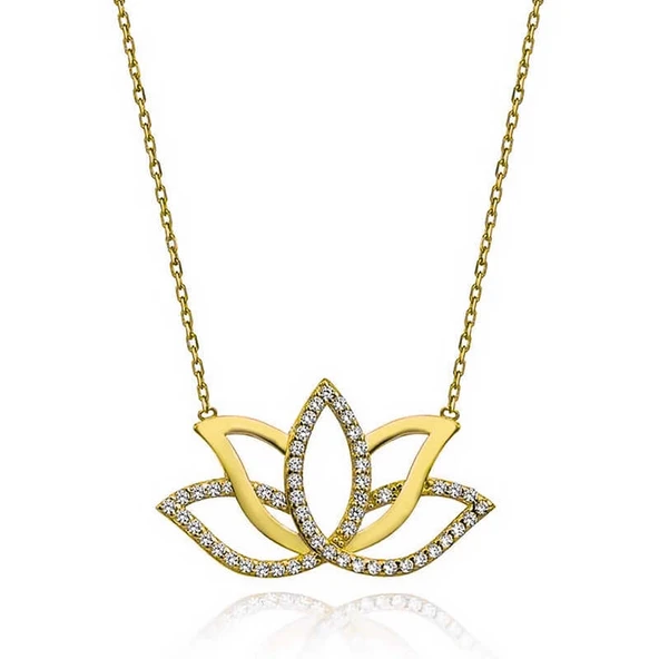 Supertrend Gümüş Gold Lotus Çiçeği Kadın Kolye ürün görseli