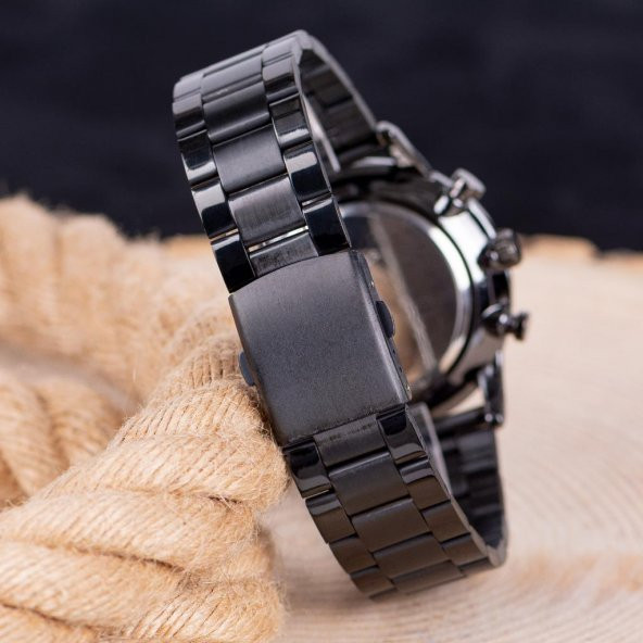 Yeni Sezon Roma Rakamlı Siyah Çelik Kordonlu Siyah Kasa Tasarımlı Erkek Kol Saati ST-304008 - Resim 2