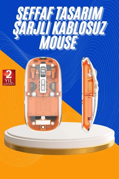 Mouse Fare Kablosuz Mouse Fare Şarjlı Bluetooth Sessiz 5 Tuşlu Şeffaf - 2