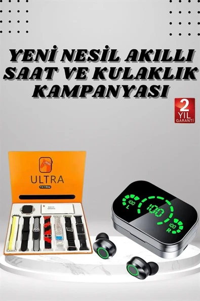 7 Kordonlu Akıllı Saat Ve Aynalı Bluetooth Kulaklık Powerbank Dijital Göstergeli - 2