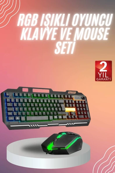 RGB Işıklı Gaming Oyuncu Klavye Q Klavye Mouse Hediyeli