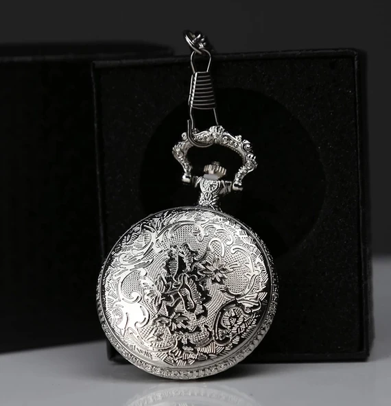 CEYLAN ADAM Özel Kutulu Tren Temalı Gümüş Köstekli Saat Alk4657 - Resim 2