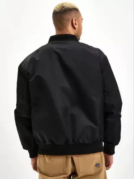 Unisex Uzun Kol Baskılı Bomber Ceket - Siyah - 2