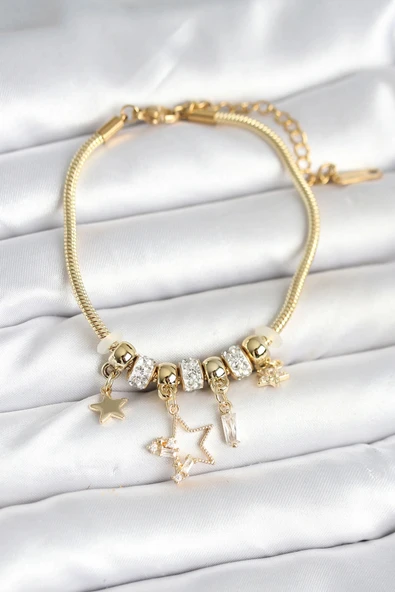 Pirinç Gold Renk Yıldız Charmlı Kadın Bileklik ürün görseli