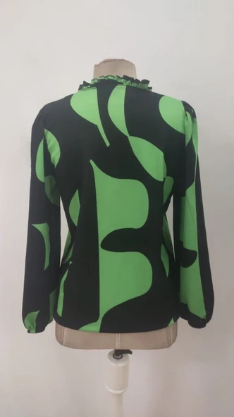 Kadın Uzun Kollu V Yakalı Desenli Modal Bluz - 7