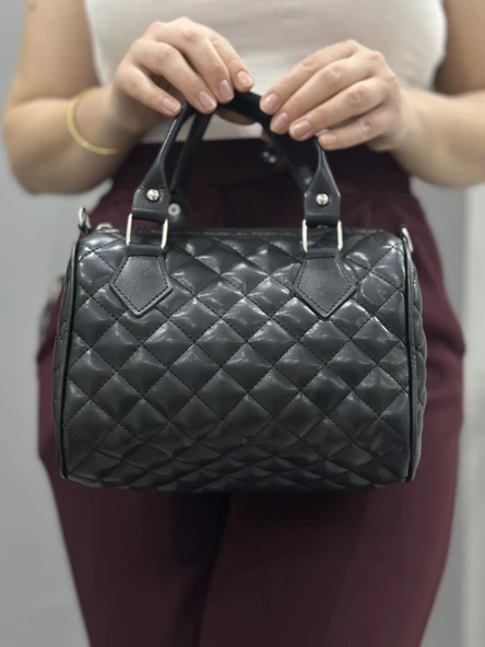 Kapaksız kapitone siyah cilt çanta - Resim 4