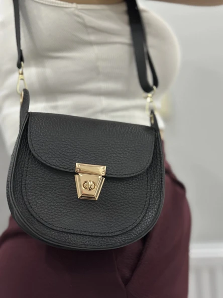 Klasik kapaklı siyah cilt çanta - Resim 6