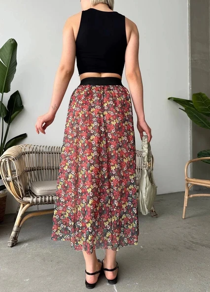 Baskılı astarlı uzun etek - Resim 2
