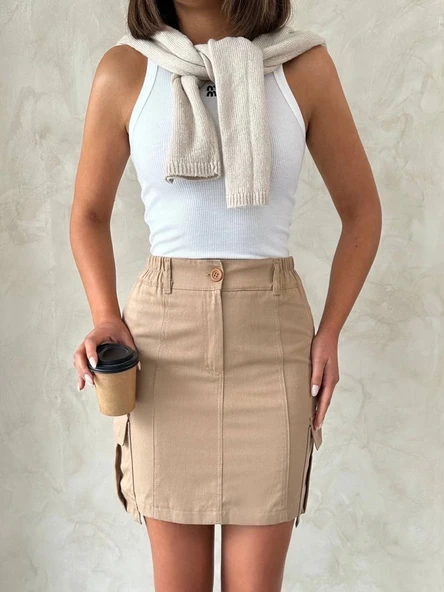 Kargo cep mini etek - Resim 4