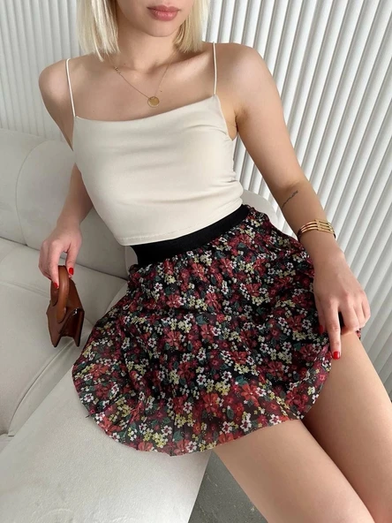 Baskılı astarlı mini etek - Resim 3