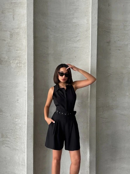 Yakalı şort tulum - Resim 5