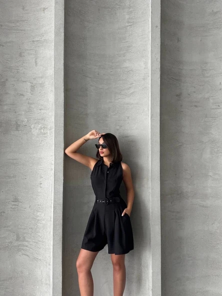 Yakalı şort tulum - Resim 4