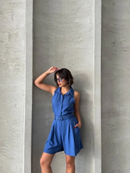 Yakalı şort tulum - Resim 3