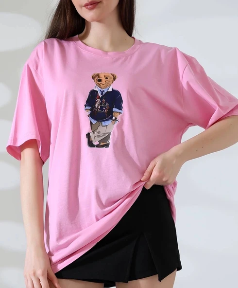 Ayıcıklı oversize tişört - Resim 2