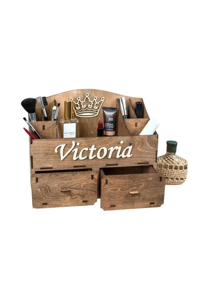 Kişiye Özel İsimli El Yapımı Ahşap Aynalı Çekmeceli Makyaj Kozmetik Takı Mücevher Düzenleyici Çok Amaçlı Organizer ürün görseli