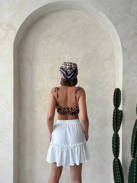 Çingene keten etek beyaz s24808 - Resim 6