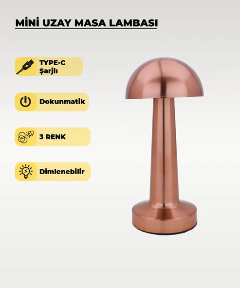 Rose Mantar Masa Lambası - Dokunmatik - 3 Renk Işık - 1
