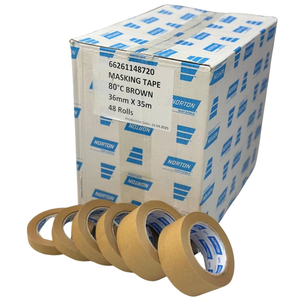 NORTON Kağıt Bant 36x35m (48 Adet) Masking Tape 80°C 35M Dayanıklı Kahverengi Kağıt Bant KOLİ FİYATI - 5