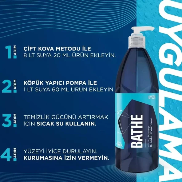 GYEON Q²M Bathe PH Nötr Cilalı Oto Şampuanı - 1000 ml -Yüksek Konsantre Jel Araç Yıkama Köpüğü - 2