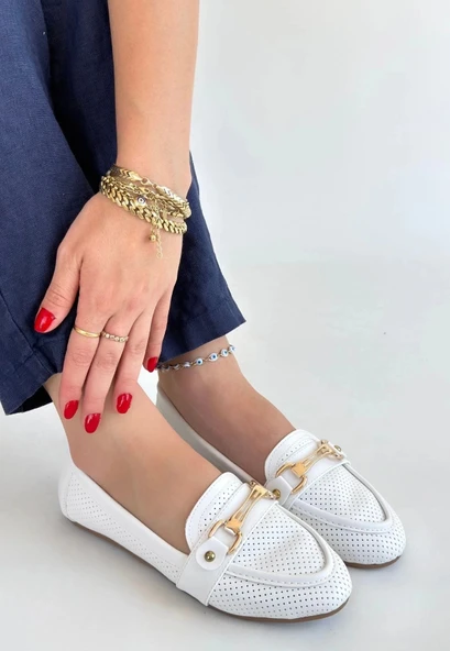 Rain Beyaz Cilt Babet Ayakkabı - Resim 3