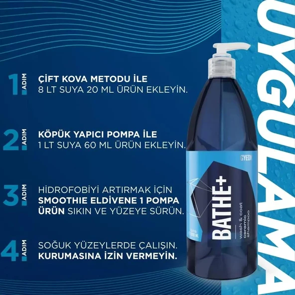 GYEON Q²M Bathe+ Plus Seramik Bazlı PH Nötr Cilalı Oto Şampuanı 1000 ml -Su İtici Araç Yıkama Köpüğü - 6