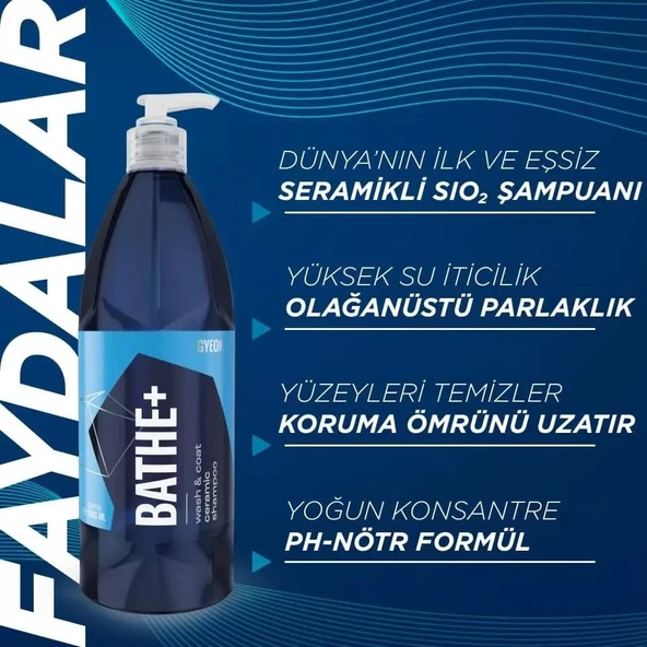 GYEON Q²M Bathe+ Plus Seramik Bazlı PH Nötr Cilalı Oto Şampuanı 1000 ml -Su İtici Araç Yıkama Köpüğü - 7