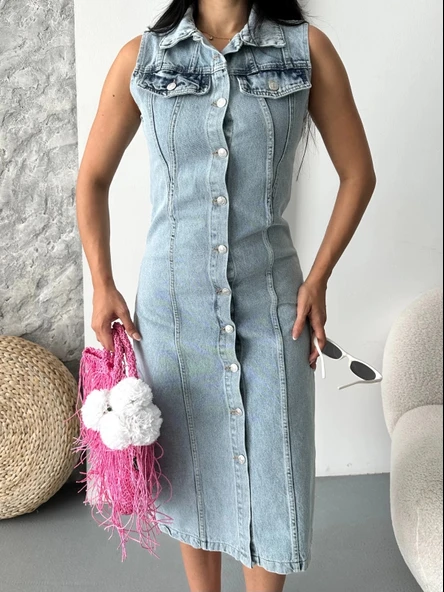 Sıfır kol kar yıkama tunik ceket mavi d2520 - Resim 8