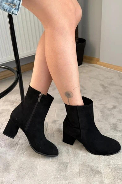 Kadın Marta Siyah Süet 6 cm Kalın Topuklu Yumurta  Burun Fermuarlı Bot - 3